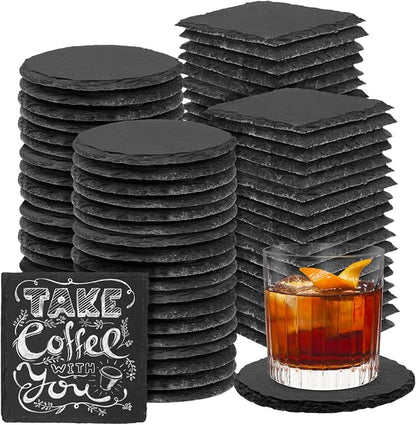 72 Pieces Slate Coasters, Diameter Size 4 inch Black Coasters Stone Coaster Set by Unknown