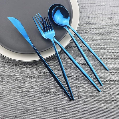 JASHII Shiny Blue Silverware Set, 20-Piece Stainless Steel Satin Finish Flatware - Image 3