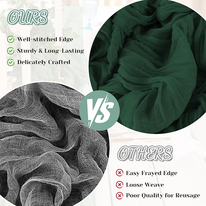 2 Pack Cheesecloth Table Runner, 120 Inch Emerald Green Table Runner | 10 Ft - Image 6