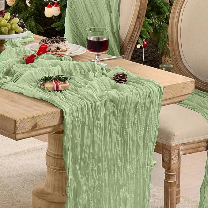 12 Pack Sage Green Cheesecloth Table Runner Boho Gauze Home Decor | 120 Inch by Playieer