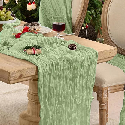 12 Pack Sage Green Cheesecloth Table Runner Boho Gauze Home Decor | 120 Inch by Playieer