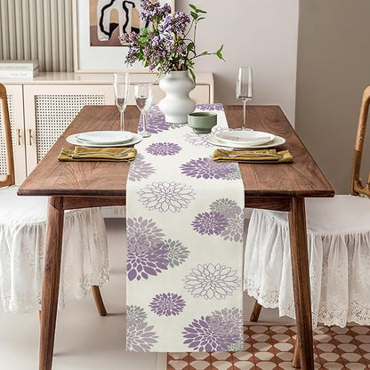 Purple Dahlia Table Runner Modern Elegant Flower Beige Table Runners Geometric - Image 4