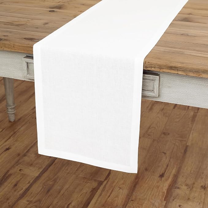 Solino Home 100% Linen Dining Table Runner White Woven, Fete 14 x 36 in | Table - Image 4