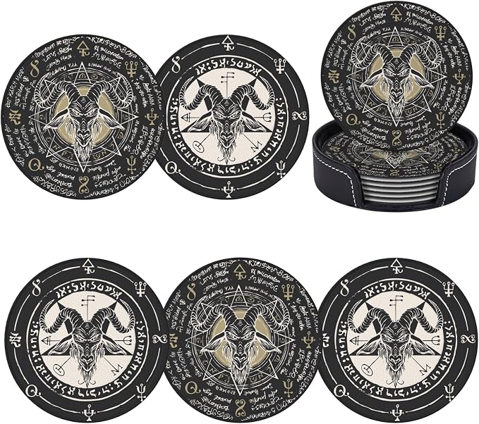 Satanic Goat Star Leather Drinks Coasters by Unknown