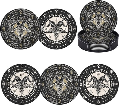 Satanic Goat Star Leather Drinks Coasters by Unknown