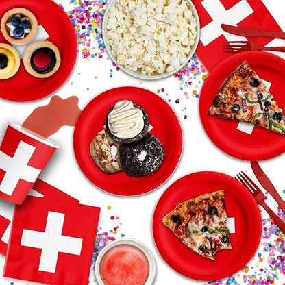 Switzerland Flag Birthday Party Supplies Set Plates Napkins Cups Tableware Kit for 16