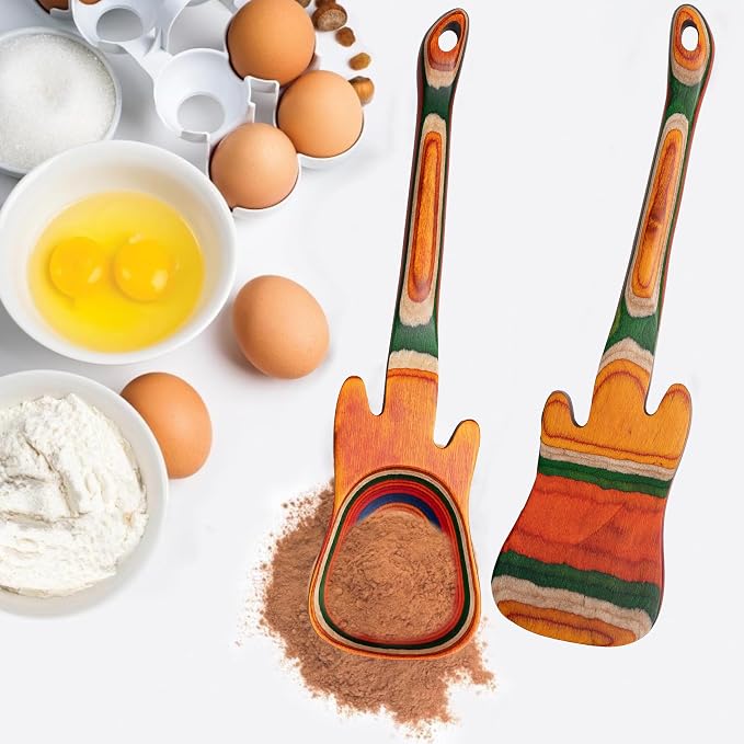 Pakkawood 12 inch Guitar Cooking Spoons and Spatula Set, Long Handle Flat - Image 2