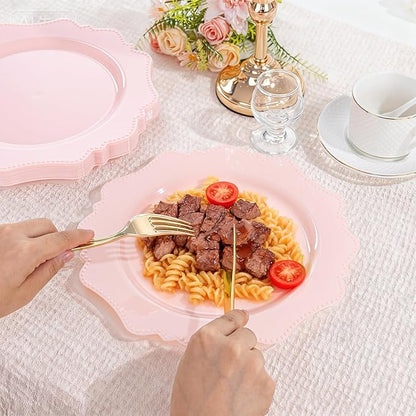 COLOSUS 60pcs Pink Plastic Party Dinner Plates - 9.5 Inch- Heavy Duty Disposable Plastic Dinner Plates for Party Wedding and Everyday Use,Valentine's Day