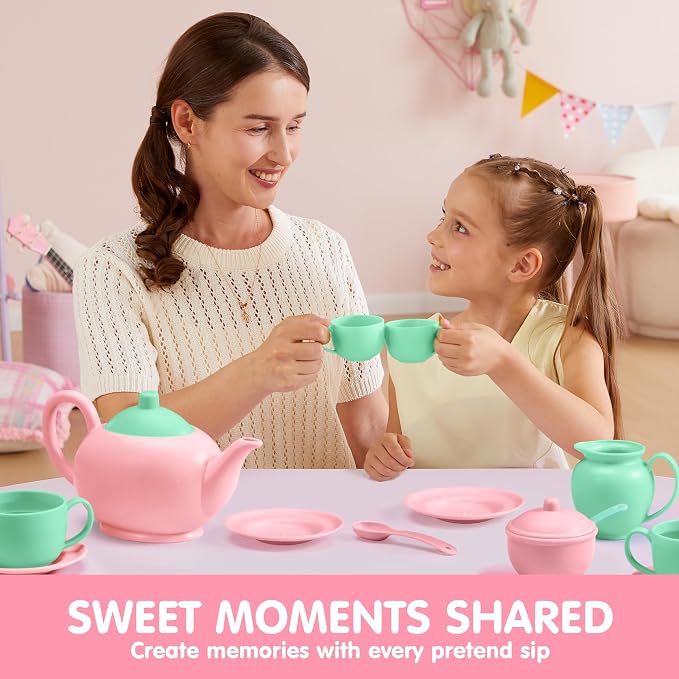 JOYIN 18PCS Pretend Tea Party Set, Plastic Tea Set, Mini Kitchen - Image 6