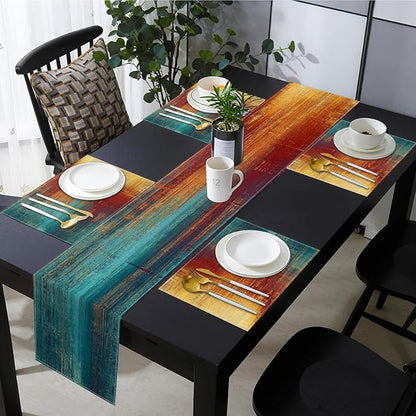 Emvency Table Runner and Placemats Set of 6, Abstract Vintage Rust | Painting - Image 7