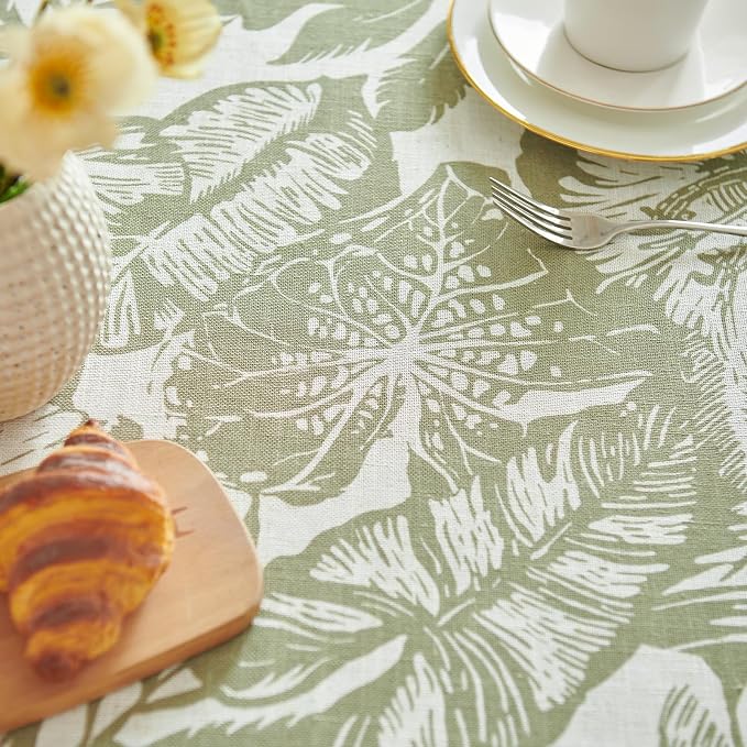 jinchan Green Tropical Floral Linen Rectangle Table Cloth 50x84 | - Image 9