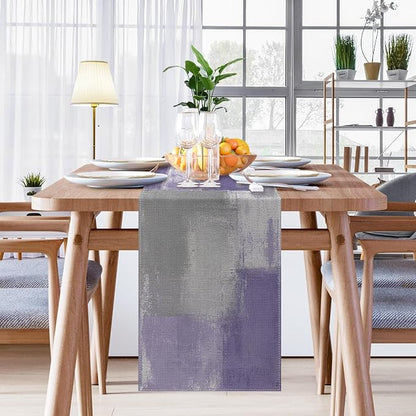 Emvency Table Runner, 13x72 Inch, Abstract Vintage Art | Purple Grey Dining - Image 5