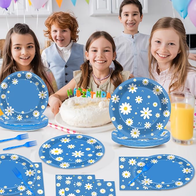 96Pcs Daisy Birthday Party Supplies Groovy Flower Paper Plates and Napkins - Image 5