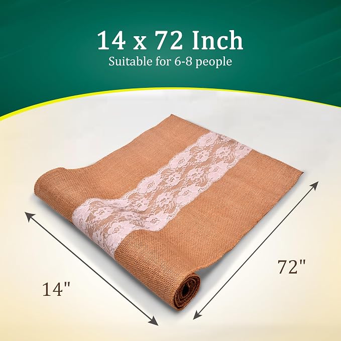 Burlap Lace Table Runner – 14”x 72” - Image 2