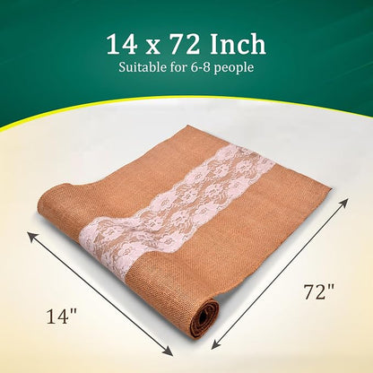 Burlap Lace Table Runner – 14”x 72” - Image 2