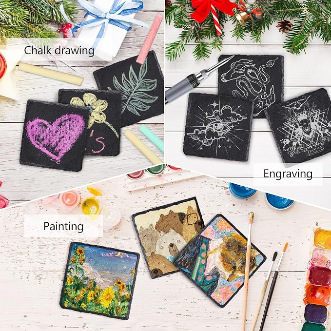 4 Pack 4 Inch Square Black Slate Coasters Set - Image 4