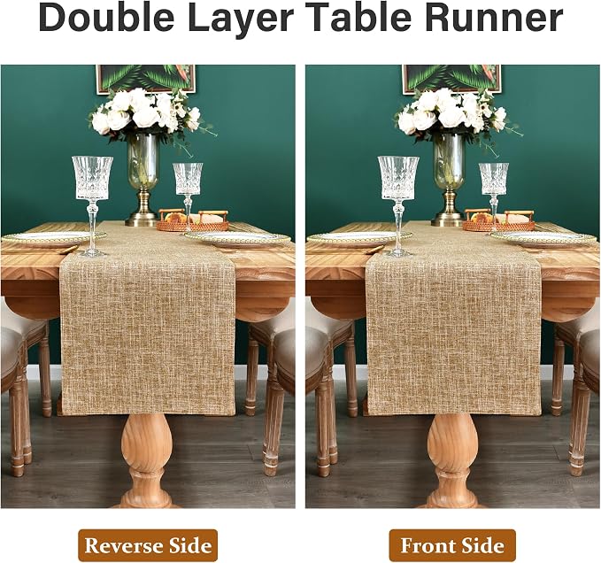 NEWISHER Reversible Double Layer Table Runner Faux Linen Fabric, 13x48inch | - Image 5