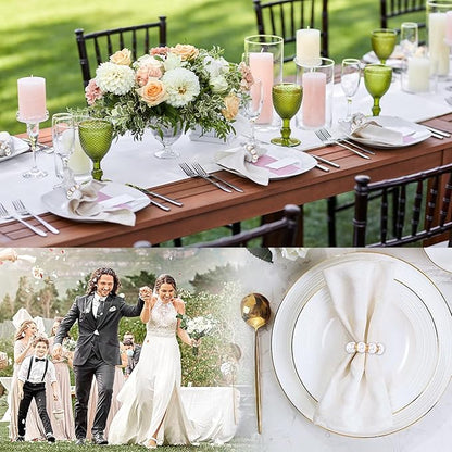100Pcs Gold Disposable Imitation Pearl Napkin Rings, Exquisite White Gold Beaded Napkin Rings for Wedding Party Table Decoration and Daily Use