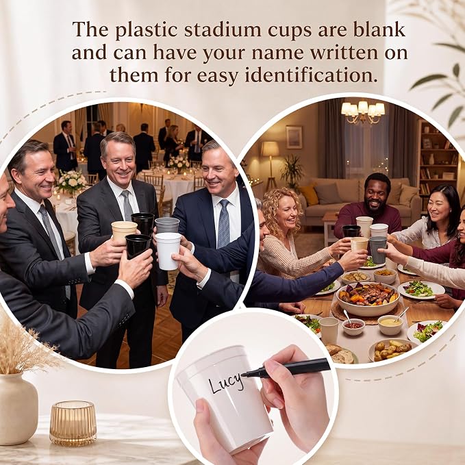 Yungyan 50 Pack, 16 oz Stadium Cups Reusable Plastic Cups, Neutral Colors - Image 3