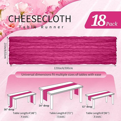 18 Pack Cheesecloth Table Runner 10FT Fuschia Table Runner Boho Gauze Cheese - Image 2