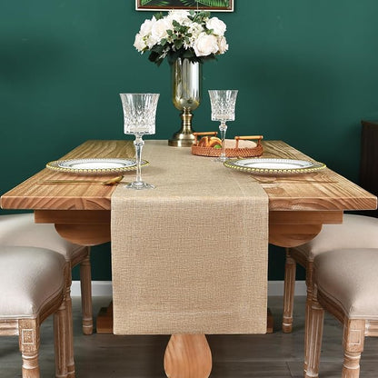 NEWISHER Farmhouse Rustic Faux Linen Solid Flaxen Table Runner 13x72inch | - Image 3