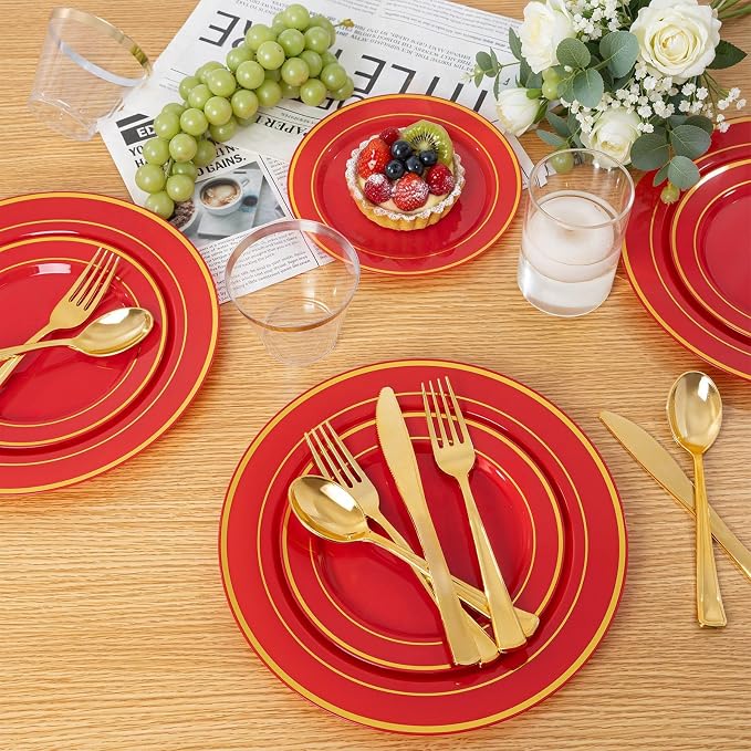 350Pieces Red Plastic Plates - Image 7