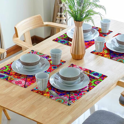 Boho Placemats Set of 4 - Bohemian Flowers Place Mats 12x18 Colorful Floral Table Mats Kitchen Mats for Party Dining Table