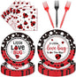 96 Pcs Love Bug Baby Shower Decorations, Lady Bug Tableware Set | Includes by EoBeCy