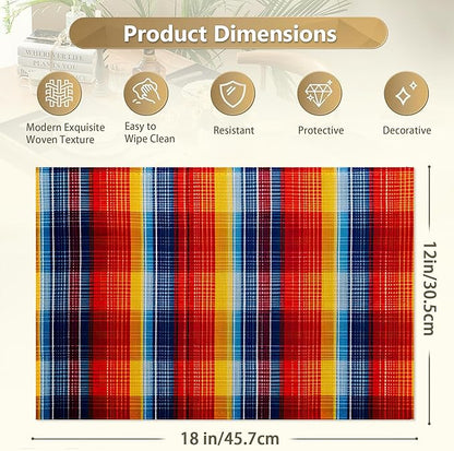 Placemats Set of 6 Linen Washable Kitchen Dining Colorful Mexican Stripes Lines Table Mats Stain Heat-Resistant Desktop Décor Place Mats for Home Party Indoor 12x18 in