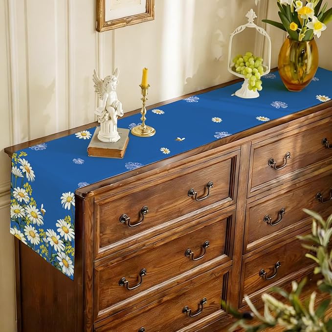 Summer Daisy Floral Table Runner Bees Burlap Table Runners, Spring Charming - Image 5