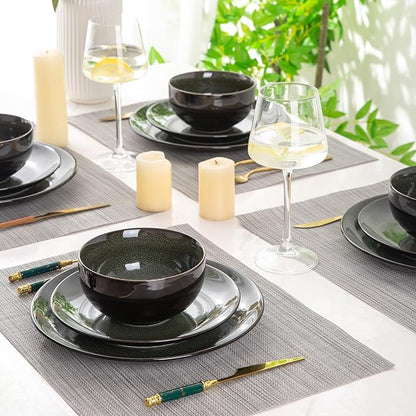 LERATIO Ceramic Dinnerware Sets for 4,Handcraft Stoneware Plates and Bowls Sets,Highly Chip and Crack Resistant | Dishwasher & Microwave & Oven Safe Dishes set,Reactive Glaze Dinnerware- Service for 4