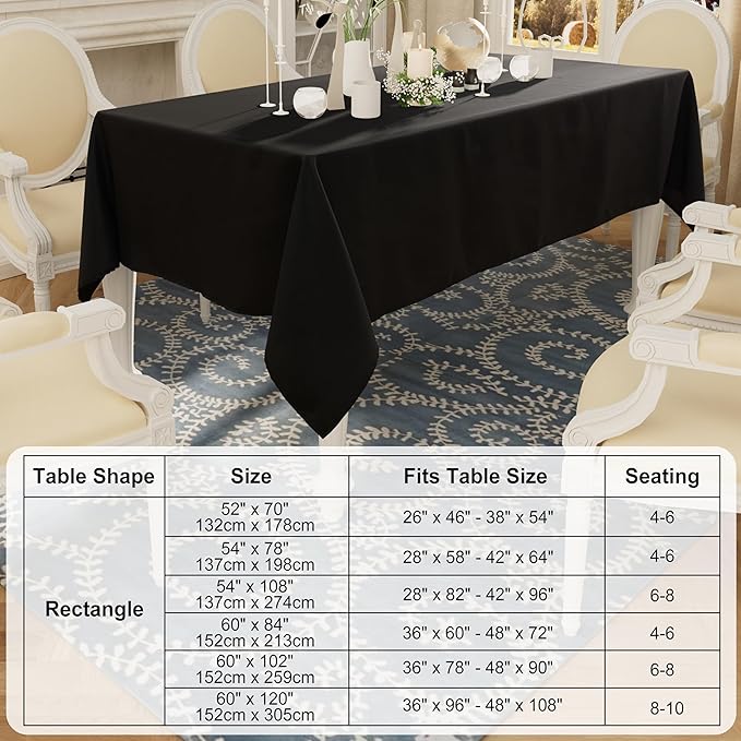 Smiry Rectangle Table Cloth, Waterproof Anti-Scratch Polyester Tablecloth, Decorative Washable Fabric Table Cover for Dining, Buffet, Parties and Outdoor, 60x84, Black