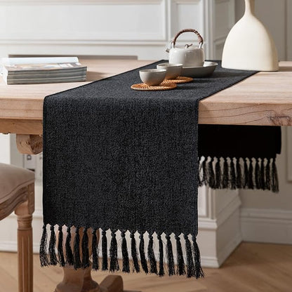 Black Table Runners 72 Inches Long, Burlap Linen Style Rustic Farmhouse Table by ZEEMARTONLINE