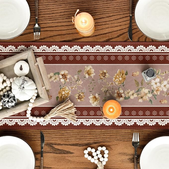 Artoid Mode 210 GSM Fall Table Runner 13x90 Inch Home Party Decor | Brown - Image 4