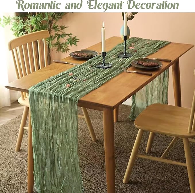 6 Pieces Sage Green 10FT Cheesecloth Table Runner Boho Gauze Fabric Table - Image 7