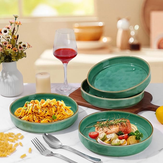 LIANYU 33oz Pasta Bowls, 8.25’’ Wide Shallow Salad Plates Set of 4 | Stoneware - Image 8