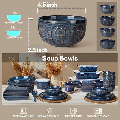 Small Bowls Set of 4, 12 oz Ceramic Embossment Dessert Bowls, Bowl - Image 2