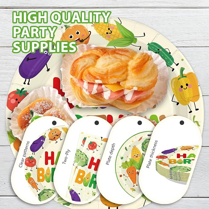 96Pcs Vegetable Birthday Party Decorations, Serves 24 | Cute Vegetable Plates - Image 6