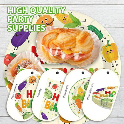 96Pcs Vegetable Birthday Party Decorations, Serves 24 | Cute Vegetable Plates - Image 6