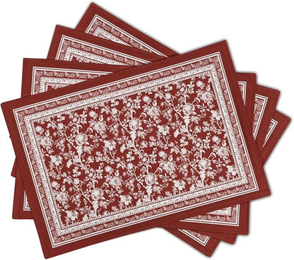 Red Placemats Set of 4，Vintage Chinoiserie Flower Branches Place Mats Heat Resistant Dining Table Mats 12 x 18 Inch Non-Slip Washable Desk Mats for Party Kitchen Dining Decoration