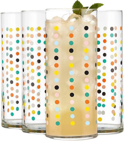 Libbey Vintage Dots Drinking Glasses Set of 4, Retro Polka Dot Design Glass by Libbey