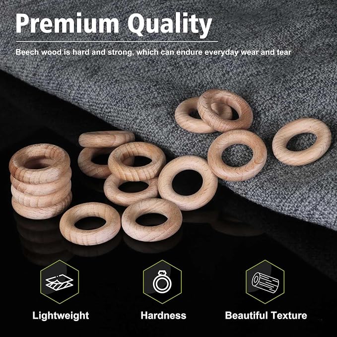 FoDau770 5pcs Natural Beech Wooden Rings, Unfinished Solid Wood Rings Heavy - Image 3