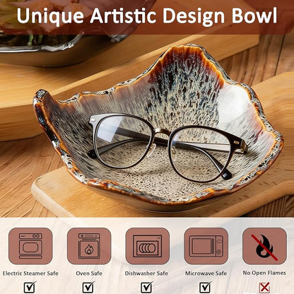 8" Ceramic Decorative Bowl，Irregular Rim Reactive Glaze Key Bowl - Image 4
