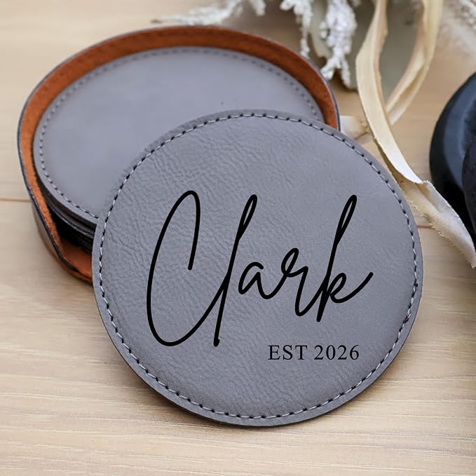 Custom Round Engraved Coasters, Personalized Leather Coaster, Laser Engraved - Image 4