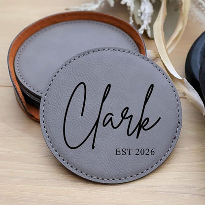 Custom Round Engraved Coasters, Personalized Leather Coaster, Laser Engraved - Image 4