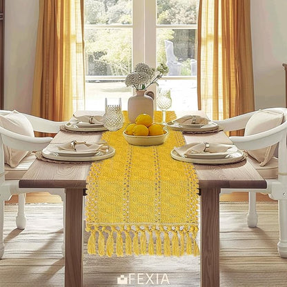 Yellow Table Runner with Tassels 12x90 Inch - Image 4