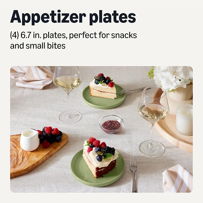 Amazon Basics Glazed Stoneware Appetizer Plates, Ceramic 4-Piece Set, Microwave - Image 2