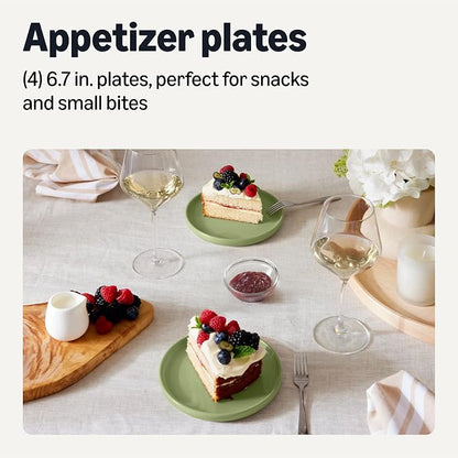 Amazon Basics Glazed Stoneware Appetizer Plates, Ceramic 4-Piece Set, Microwave - Image 2