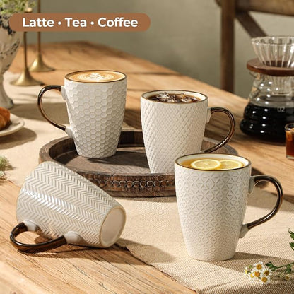 Embossed Ceramic Coffee Mugs Set of 4, 16 Oz | Ceramic Coffee Mug Set - Image 4
