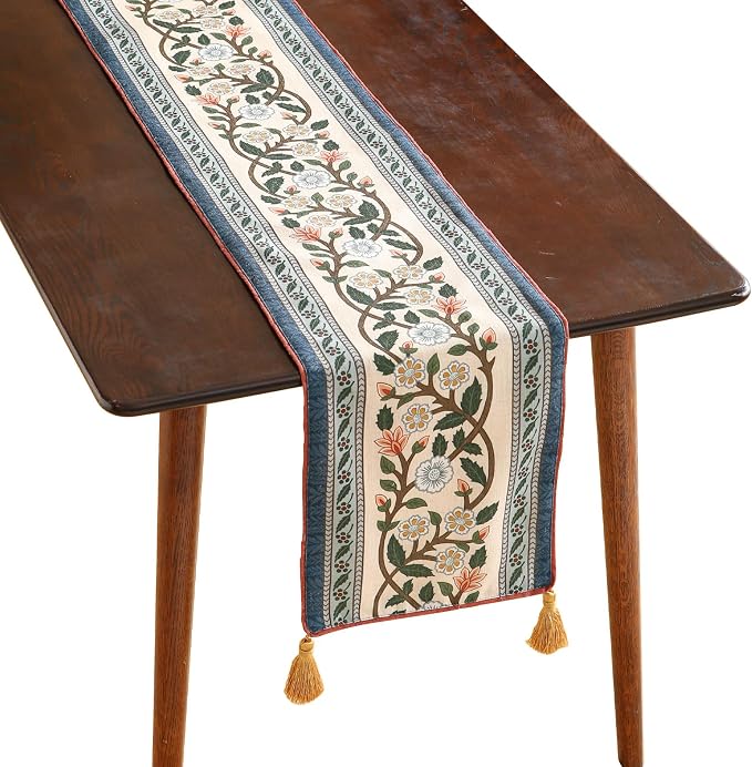 Designer Vintage Linen Table Runner, Floral Pattern, Dining Table, Thanksgiving by Isaennehomedecoration